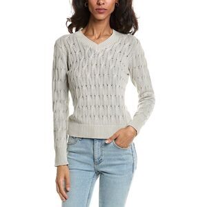 Forte Womens  Stonewash Cable V-Neck Sweater, Brown